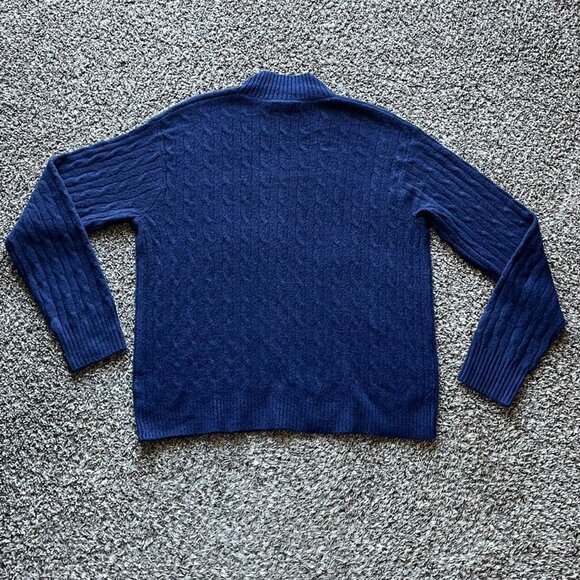 NWT Jcrew Mock Neck Sweater Men L Navy Blue Cable Knit Preppy Winter Urban Style - Picture 4 of 7